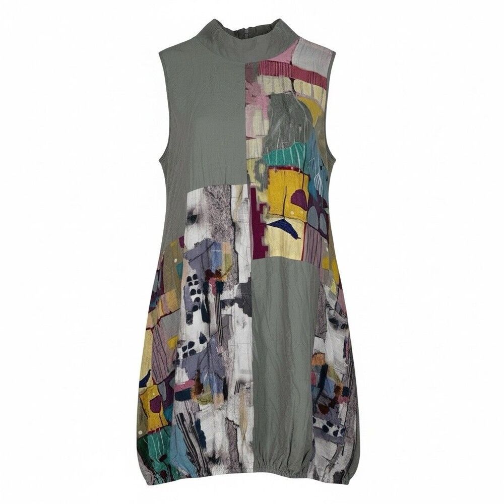 Shana‎ Abstract Patchwork Cocoon Dress Bubble Hem Sleeveless Size XL